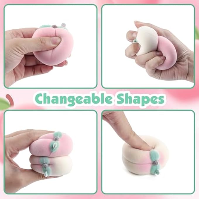 Anboor 2 Pieces Peach Squishy Toys Slow Rising Simulation Fluffy Peach Stress Reliever Kawaii Soft Squeeze Toys Sensory Toy Gift - Image 4