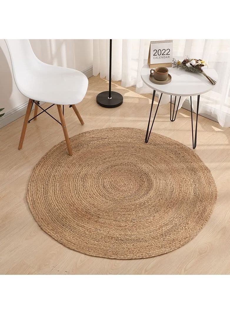 LINGWEI Handwoven Natural Jute Rug Rustic Vintage Braided Reversible Rug Carpet Simple Design Round Jute Rug Carpet Doormat Natural Braided Floor Mat Rugs For Kitchen Hallway Bedroom - Image 2
