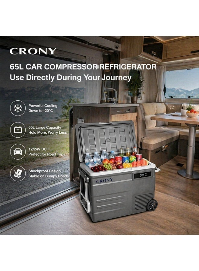Crony U65 65L Portable Car Refrigerator, -20°C Freezing, LED Controls, Dual Power, Wheeled Design - Image 3