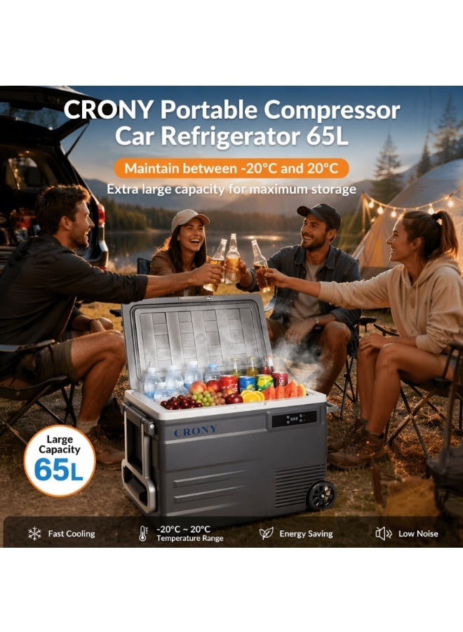 Crony U65 65L Portable Car Refrigerator, -20°C Freezing, LED Controls, Dual Power, Wheeled Design - Image 2