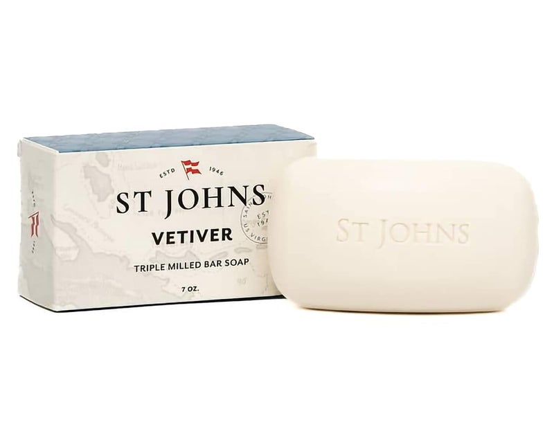 St. John Classic Vetiver Soap Bar | Refreshing Spicy Citrus Soap for Men | USA Made, Triple-milled Soap Bar | Hydrating Body Soap with Olive Oil & Glycerine | Luxury Body Soap Bar for Men (7 oz)