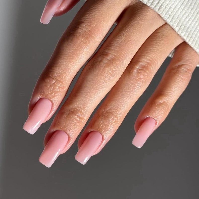 KXAMELIE Rose Pink Press on Nails Long Square KXAMELIE Medium Coffin Nails Press ons Long Glue on Natural Thick Fake Nails Acrylic Reusable 24 Solid Color False Nails for Women