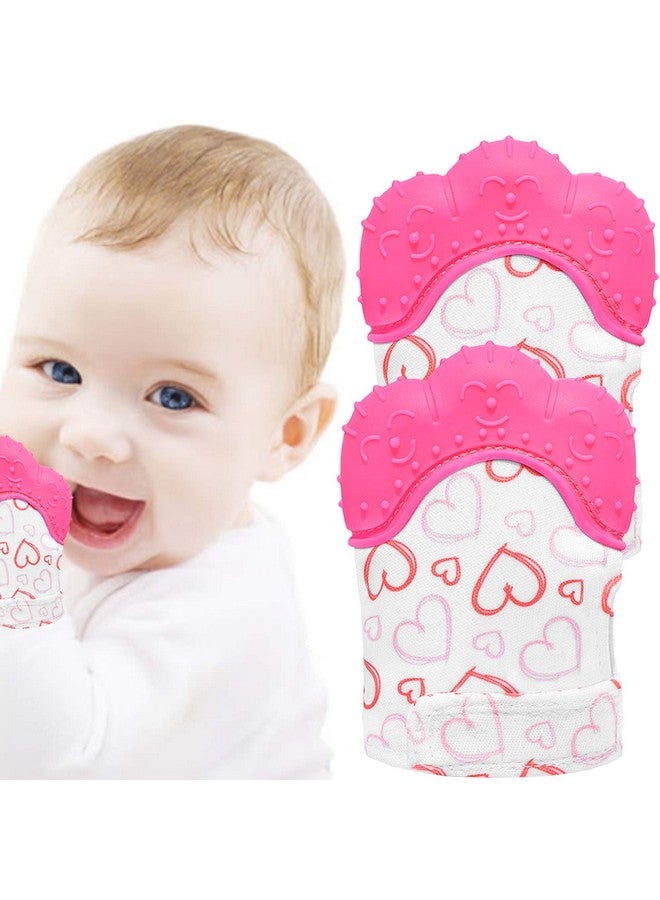 NEPAK Teething Mitten 2 Pcs-Baby Glove Stimulating Teether Toys For Boys & Girls-Teething Glove For 3-6 Months Baby (Pretty Sweet Heart,Pink)  - Image 1