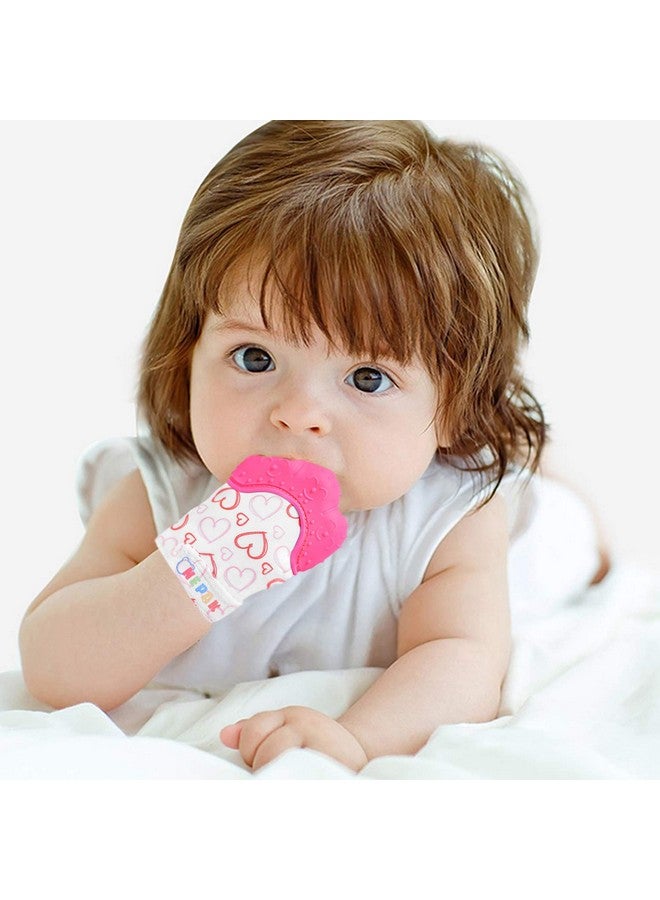 NEPAK Teething Mitten 2 Pcs-Baby Glove Stimulating Teether Toys For Boys & Girls-Teething Glove For 3-6 Months Baby (Pretty Sweet Heart,Pink)  - Image 2