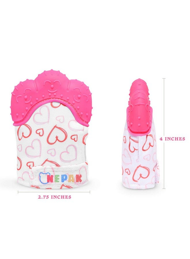 NEPAK Teething Mitten 2 Pcs-Baby Glove Stimulating Teether Toys For Boys & Girls-Teething Glove For 3-6 Months Baby (Pretty Sweet Heart,Pink)  - Image 3