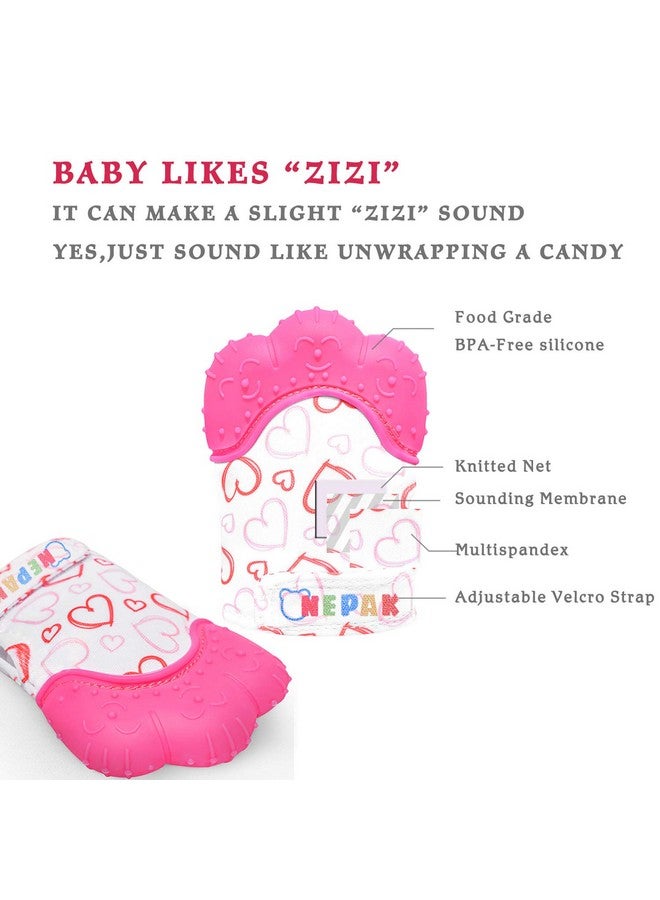NEPAK Teething Mitten 2 Pcs-Baby Glove Stimulating Teether Toys For Boys & Girls-Teething Glove For 3-6 Months Baby (Pretty Sweet Heart,Pink)  - Image 4