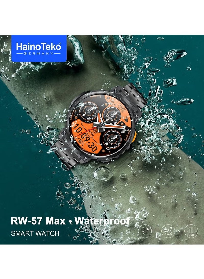 Haino Teko RW-57 Max Waterproof Smartwatch with Large Screen AMOLED Display, Built-in Flash Light, 3 Pair Interchangeable Straps, and Charging Cable – Designed for Men, Fitness Tracker & Health Monitor. - Image 3