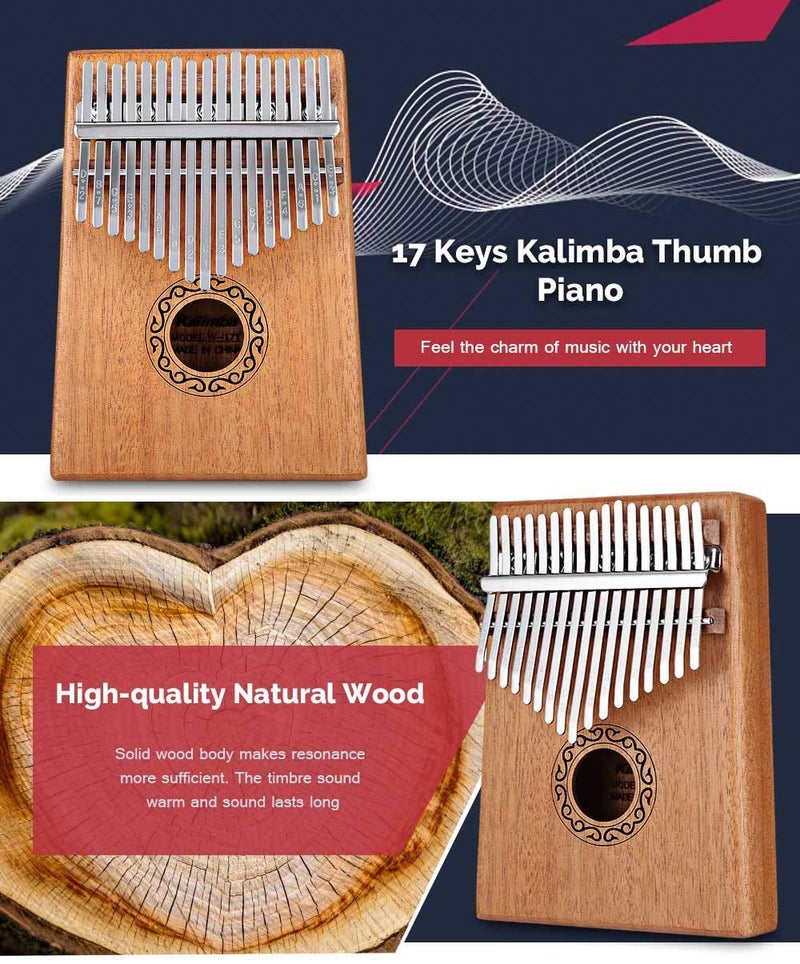 ELEPHANTBOAT® Kalimba 17 Keys, Mahogany & Mineral Steel Rods Portable Thumb Piano with Learning Book, Tune Hammer, Cloth Bag, Sticker, Bilingual Instruction, Musical Instrument Gifts for Women - Image 3