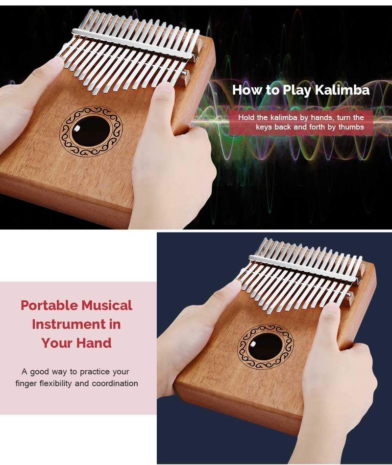 ELEPHANTBOAT® Kalimba 17 Keys, Mahogany & Mineral Steel Rods Portable Thumb Piano with Learning Book, Tune Hammer, Cloth Bag, Sticker, Bilingual Instruction, Musical Instrument Gifts for Women - Image 4