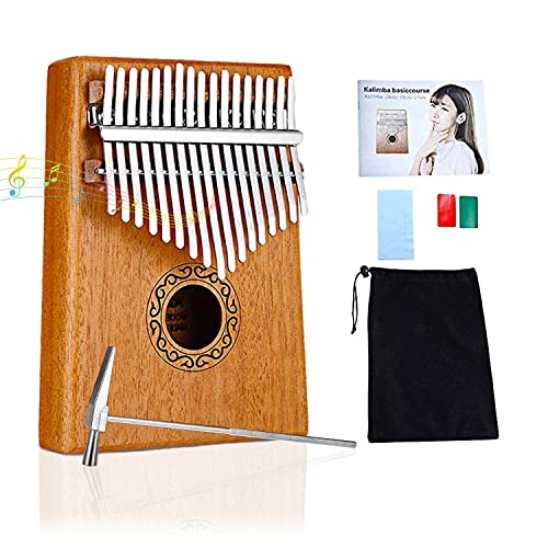 ELEPHANTBOAT® Kalimba 17 Keys, Mahogany & Mineral Steel Rods Portable Thumb Piano with Learning Book, Tune Hammer, Cloth Bag, Sticker, Bilingual Instruction, Musical Instrument Gifts for Women - Image 1