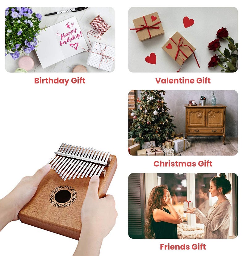 ELEPHANTBOAT® Kalimba 17 Keys, Mahogany & Mineral Steel Rods Portable Thumb Piano with Learning Book, Tune Hammer, Cloth Bag, Sticker, Bilingual Instruction, Musical Instrument Gifts for Women - Image 5