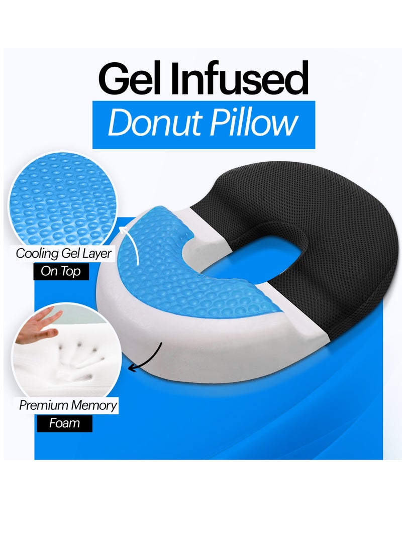 MANNY Gel-Infused Donut Pillow for Tailbone Pain Relief, Memory Gel Cushion with 3D Mesh Cover for Office, Wheelchair, and Travel Use.  - Image 2