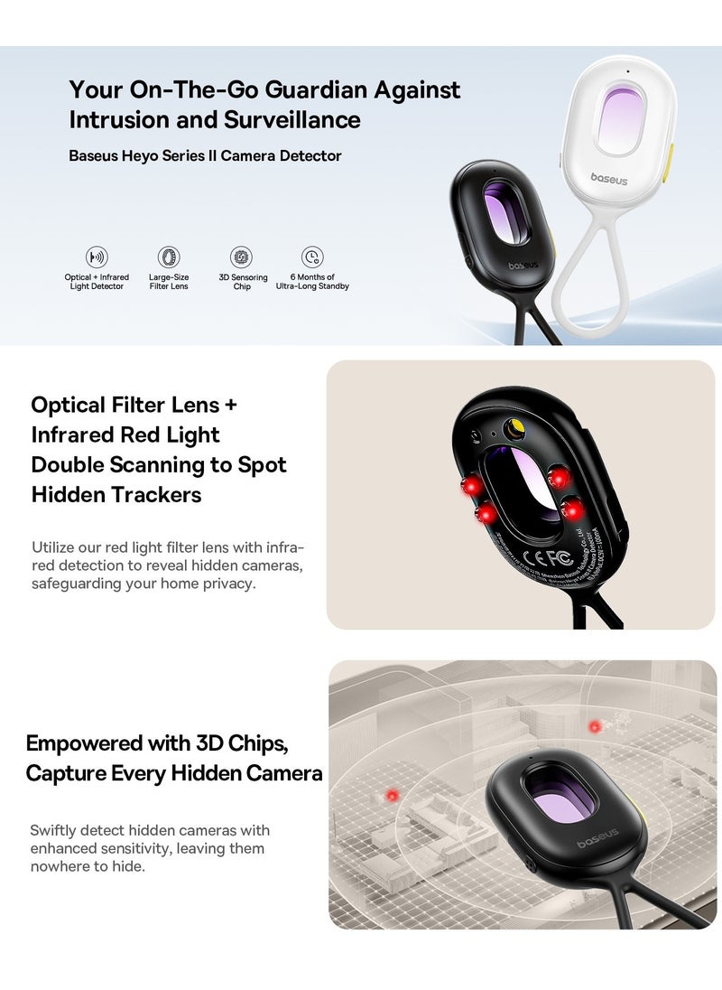 Baseus - Baseus Heyo Series II Infrared Camera Detector - Mini Travel Home Hidden Camera Finder, Anti-Theft, Dual Detection Modes, Portable LED Flashlight - White - Image 1
