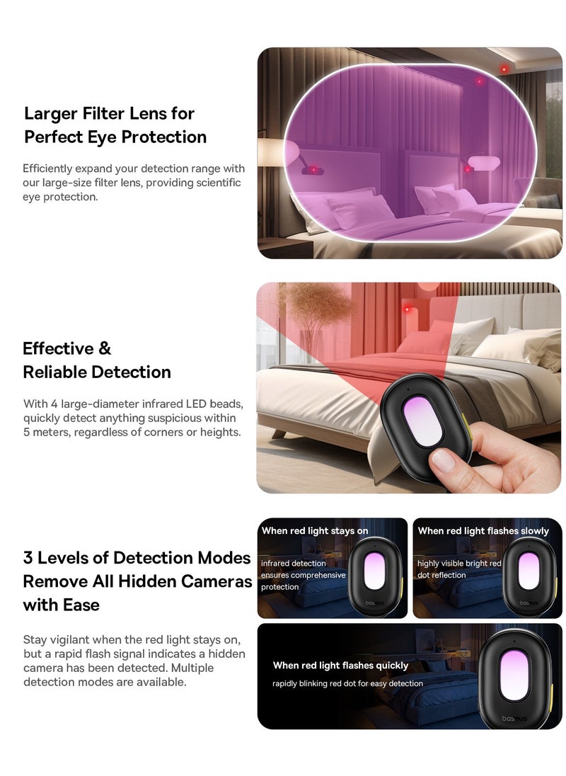 Baseus - Baseus Heyo Series II Infrared Camera Detector - Mini Travel Home Hidden Camera Finder, Anti-Theft, Dual Detection Modes, Portable LED Flashlight - White - Image 1