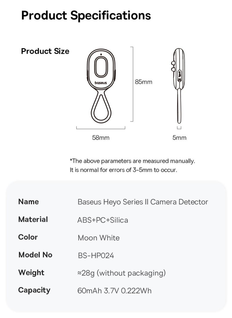 Baseus - Baseus Heyo Series II Infrared Camera Detector - Mini Travel Home Hidden Camera Finder, Anti-Theft, Dual Detection Modes, Portable LED Flashlight - White - Image 1