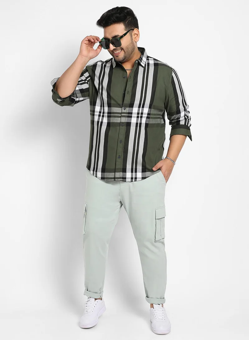 Instafab Plus Instafab Plus Men's Dark Green Tartan Plaid Shirt For Casual Wear | Spread Collar | Long Sleeve | Button Closure | Cotton Shirt Crafted With Comfort Fit For Everyday Wear