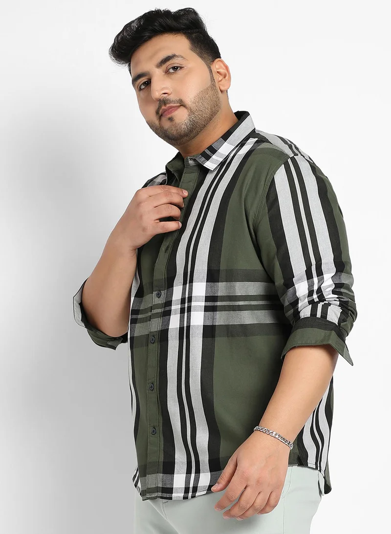 Instafab Plus Instafab Plus Men's Dark Green Tartan Plaid Shirt For Casual Wear | Spread Collar | Long Sleeve | Button Closure | Cotton Shirt Crafted With Comfort Fit For Everyday Wear
