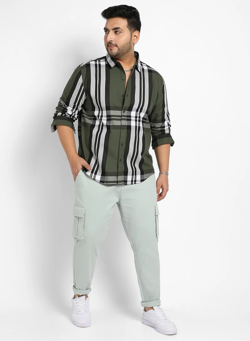 Instafab Plus Instafab Plus Men's Dark Green Tartan Plaid Shirt For Casual Wear | Spread Collar | Long Sleeve | Button Closure | Cotton Shirt Crafted With Comfort Fit For Everyday Wear