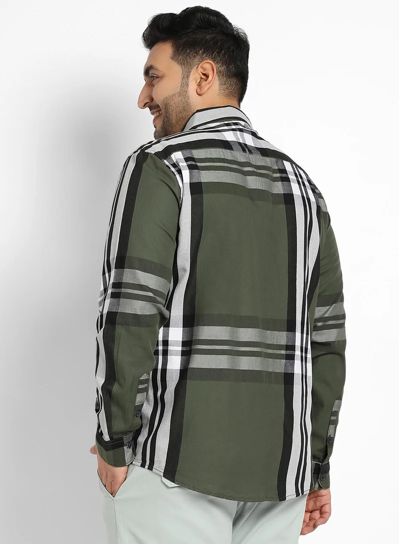 Instafab Plus Instafab Plus Men's Dark Green Tartan Plaid Shirt For Casual Wear | Spread Collar | Long Sleeve | Button Closure | Cotton Shirt Crafted With Comfort Fit For Everyday Wear
