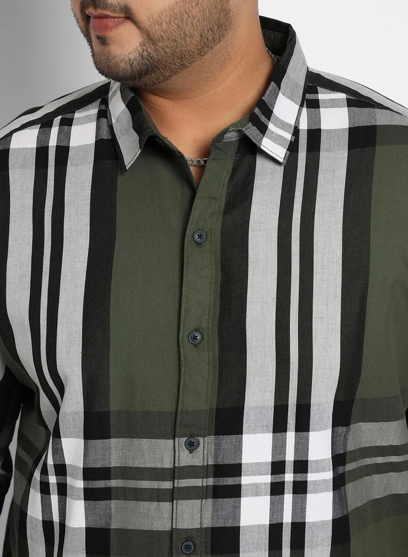 Instafab Plus Instafab Plus Men's Dark Green Tartan Plaid Shirt For Casual Wear | Spread Collar | Long Sleeve | Button Closure | Cotton Shirt Crafted With Comfort Fit For Everyday Wear
