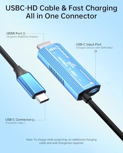 YOUGO LEE USB C to HDMI Cable Adapter, Upgrades 8K@60Hz C to HDMI Cable with 100W PD Fast Charging Adapter Compatible with Switch2/1, Mac, iPhone17 16 15, HD TV All Aluminum Body Fast Heat Dissipation 6.0FT - Image 2