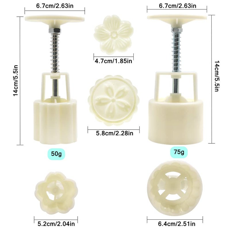 FineGood 2 Set Mooncake Mould Press With 10 Stamps  FineGood Round Cherry Blossom Mooncake Mould Dessert Decoration for DIY Cookie Hand Pressure Mooncake Baking Tools (50g  75g) - Image 3