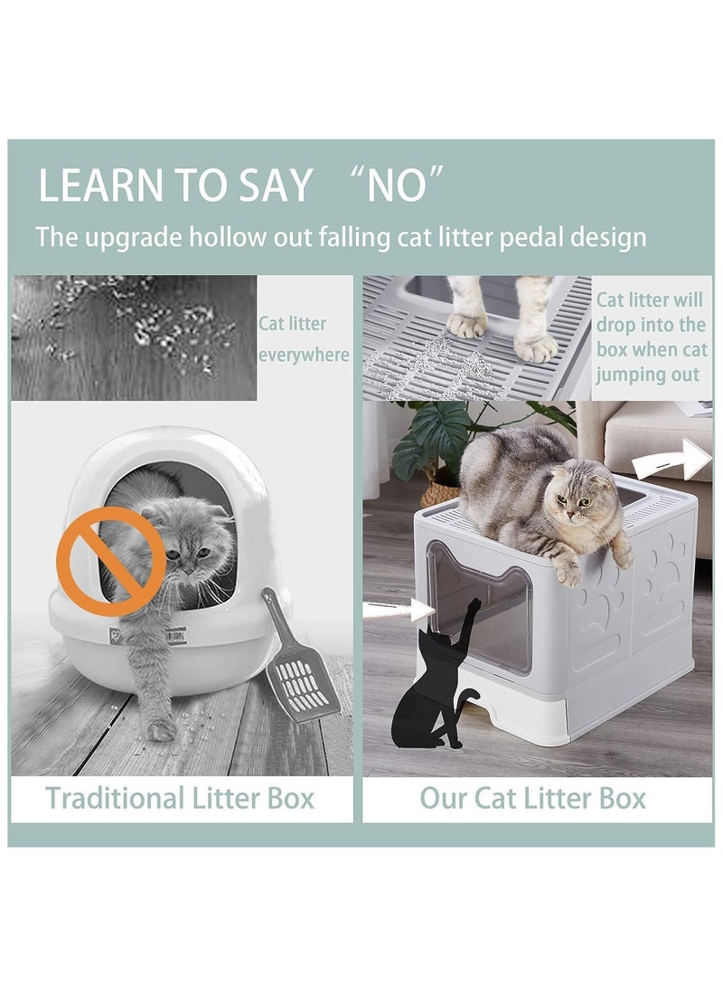 BLOOMING TIME Foldable Cat Litter Box with Lid - Extra Large Front Entry Top Exit Litter Box with Lid - Image 3
