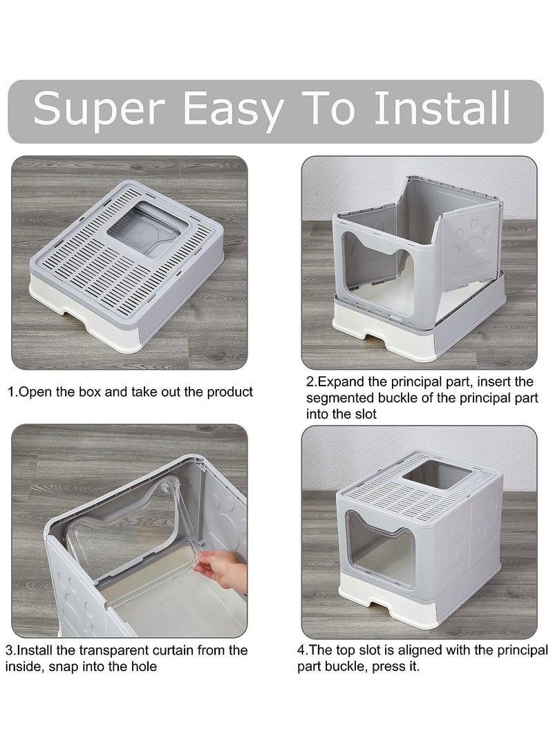 BLOOMING TIME Foldable Cat Litter Box with Lid - Extra Large Front Entry Top Exit Litter Box with Lid - Image 5