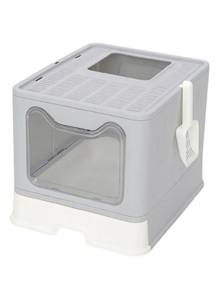 BLOOMING TIME Foldable Cat Litter Box with Lid - Extra Large Front Entry Top Exit Litter Box with Lid - Image 1