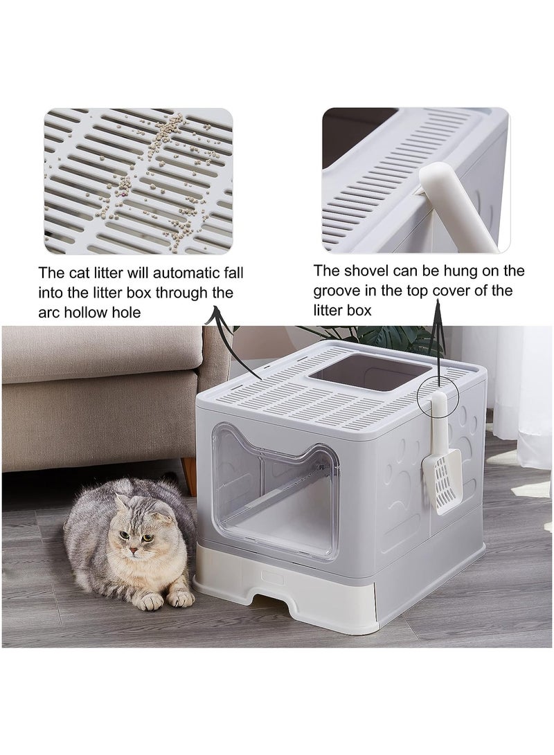 BLOOMING TIME Foldable Cat Litter Box with Lid - Extra Large Front Entry Top Exit Litter Box with Lid - Image 2