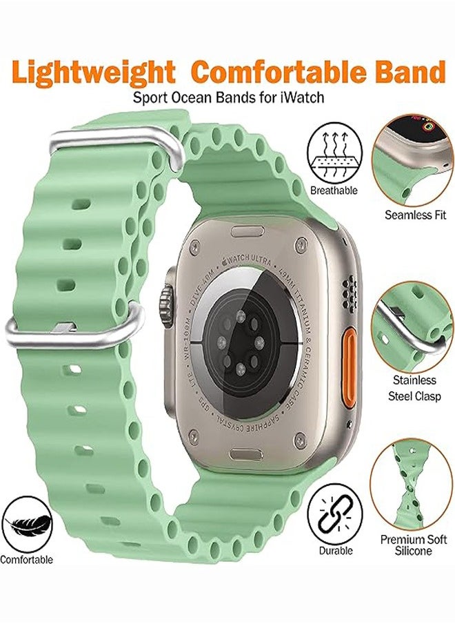 Generic - Ultra Strap Compatible with Apple Watch Strap 49mm 45mm 44mm 42mm, Soft Loop Silicone Straps with Buckle Designed for Apple Watch Ultra Series 8 7 SE 6 5 4 3 2 1 - Light Green - Image 1