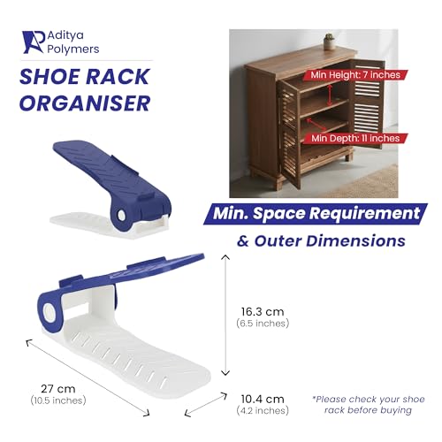 Aditya polymers - Pack of 6 PCS. Adjustable Height Shoe Organizer/Organiser/Shoe Shelf/Rack/Space Saver, Blue & White Combo, Plastic, Cm - Image 5