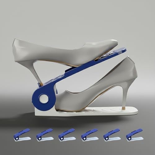 Aditya polymers - Pack of 6 PCS. Adjustable Height Shoe Organizer/Organiser/Shoe Shelf/Rack/Space Saver, Blue & White Combo, Plastic, Cm - Image 2