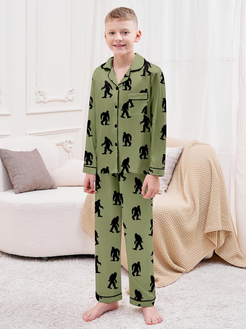 Schbbbta Boys Pajamas Sets Long Sleeve Sleepwear 2-Piece Pjs Set, Green Gorilla, 7-8 Years - Image 2