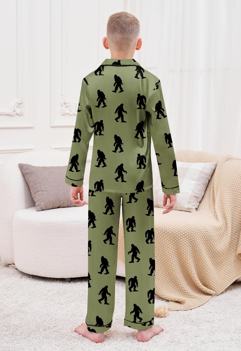 Schbbbta Boys Pajamas Sets Long Sleeve Sleepwear 2-Piece Pjs Set, Green Gorilla, 7-8 Years - Image 4