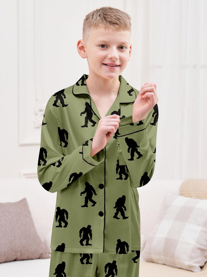 Schbbbta Boys Pajamas Sets Long Sleeve Sleepwear 2-Piece Pjs Set, Green Gorilla, 7-8 Years - Image 5