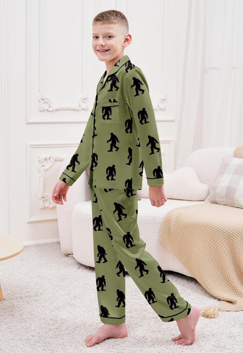 Schbbbta Boys Pajamas Sets Long Sleeve Sleepwear 2-Piece Pjs Set, Green Gorilla, 7-8 Years - Image 3