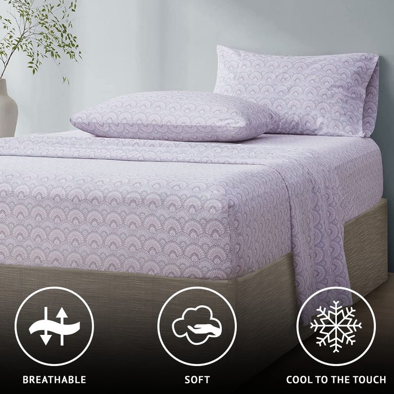 كومفورت سبيسيس مساحات الراحة 144TC ورقة القطن مجموعة تنفس خفيفة الوزن ناعم مع جيب عميق مرنة حديثة كل موسم الفراش المريح مطابقة وسادة CAL King Tabitha Purple 4 قطعة - Image 3