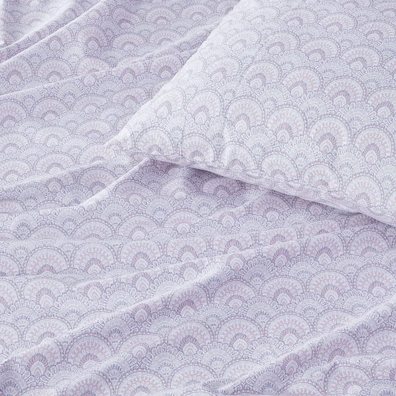 كومفورت سبيسيس مساحات الراحة 144TC ورقة القطن مجموعة تنفس خفيفة الوزن ناعم مع جيب عميق مرنة حديثة كل موسم الفراش المريح مطابقة وسادة CAL King Tabitha Purple 4 قطعة - Image 4