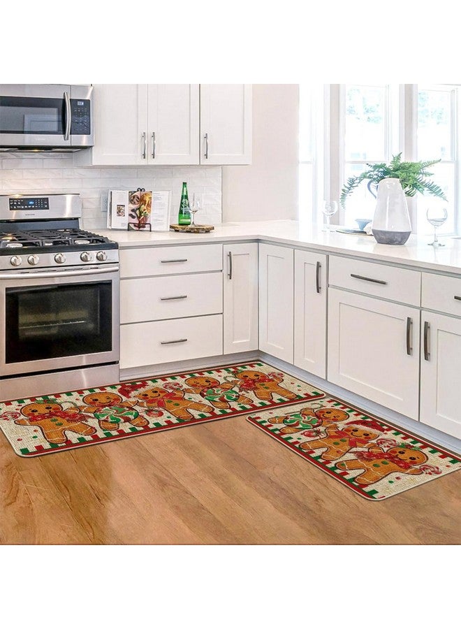 Artoid Mode Gingerbread Candy Cane Christmas Kitchen Mats Set of 2, Winter Home Decor Low-Profile Kitchen Rugs for Floor - 17x29 and 17x47 Inch - Image 3