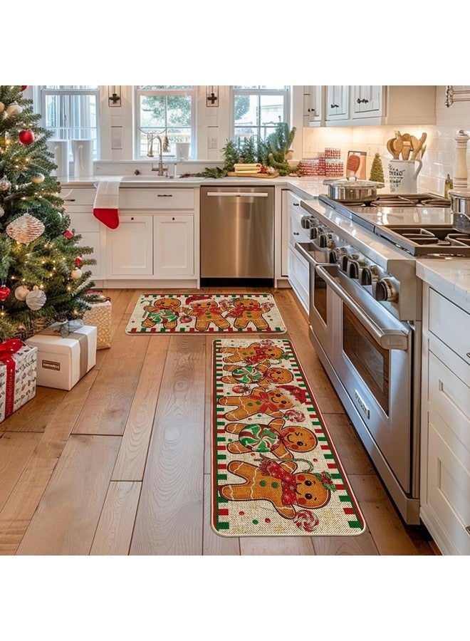 Artoid Mode Gingerbread Candy Cane Christmas Kitchen Mats Set of 2, Winter Home Decor Low-Profile Kitchen Rugs for Floor - 17x29 and 17x47 Inch - Image 2