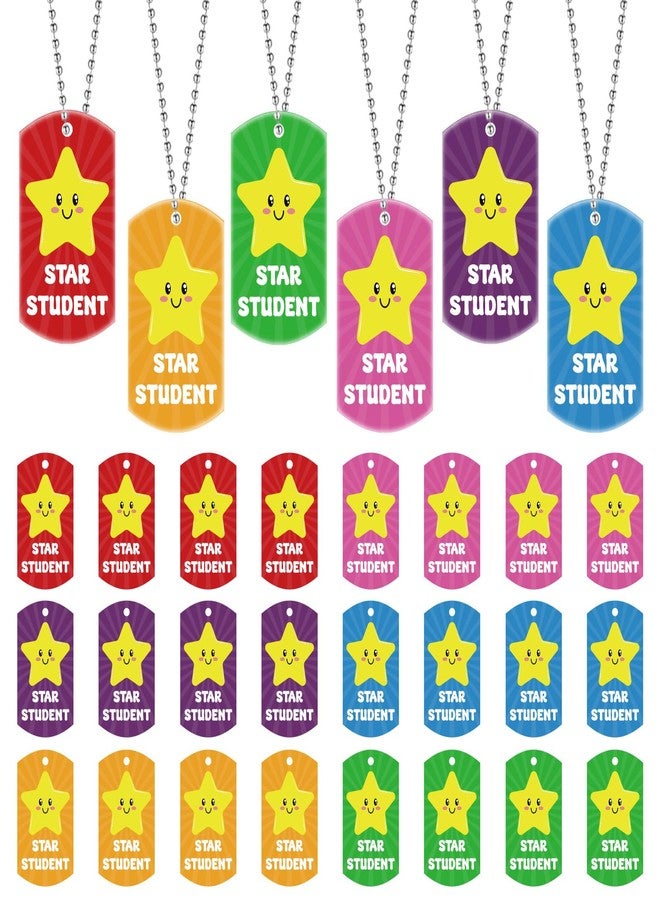 BLSUREFYX 30 PCS Student Incentives Star Tags 2 x 1.1 Inches Acrylic Star Student Dog Tag with Metal Chains Recognition Tag Student Award Tags for School Classroom Reward Teacher Supplies - Image 1