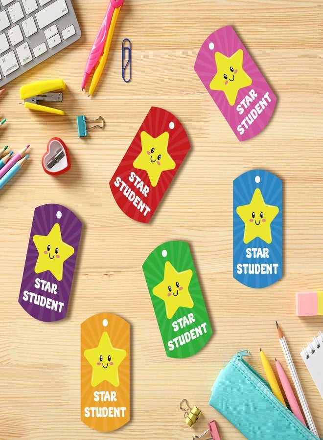 BLSUREFYX 30 PCS Student Incentives Star Tags 2 x 1.1 Inches Acrylic Star Student Dog Tag with Metal Chains Recognition Tag Student Award Tags for School Classroom Reward Teacher Supplies - Image 3