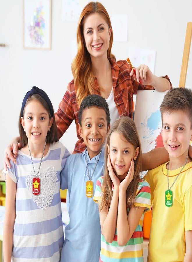 BLSUREFYX 30 PCS Student Incentives Star Tags 2 x 1.1 Inches Acrylic Star Student Dog Tag with Metal Chains Recognition Tag Student Award Tags for School Classroom Reward Teacher Supplies - Image 2