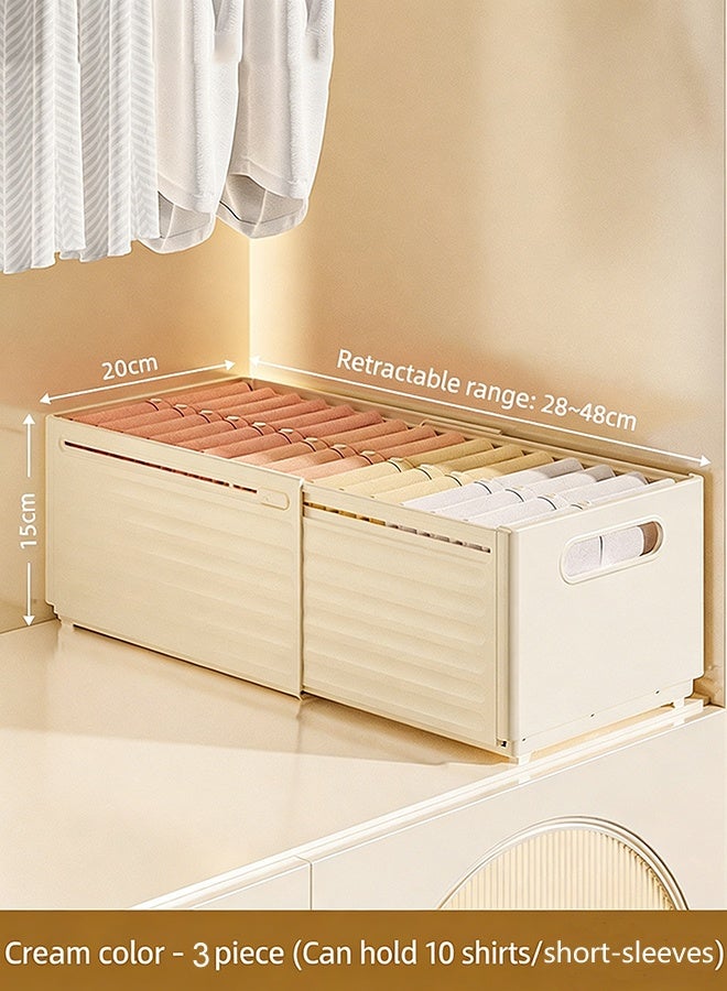 RollsTimi  Set of 3 Stackable Foldable Slider Storage Box, Multipurpose Adjustable storage organizer for Home & Kitchen Accessories, cream - Image 1