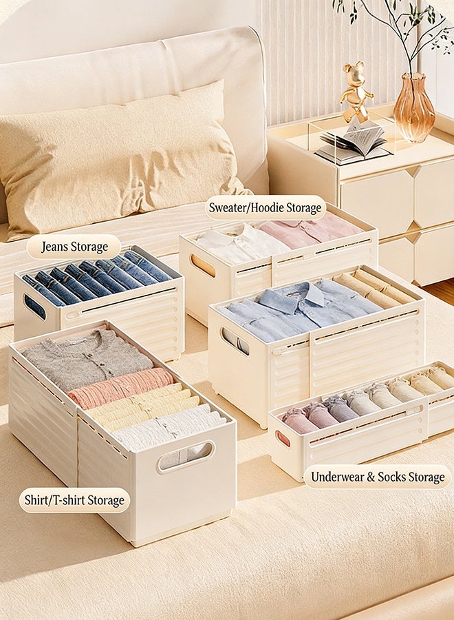 RollsTimi  Set of 3 Stackable Foldable Slider Storage Box, Multipurpose Adjustable storage organizer for Home & Kitchen Accessories, cream - Image 2