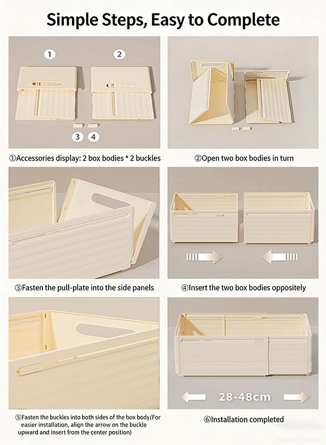 RollsTimi  Set of 3 Stackable Foldable Slider Storage Box, Multipurpose Adjustable storage organizer for Home & Kitchen Accessories, cream - Image 3