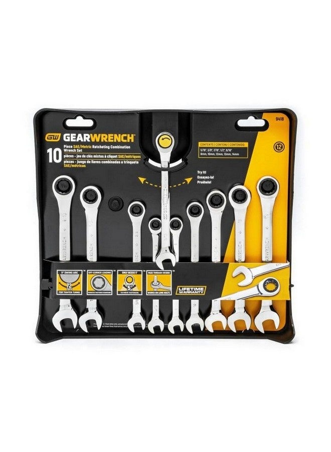 GearWrench 10-Piece 72-Tooth 12-Point Ratcheting Combination SAE/Metric Wrench Set Silver 24 x 9 x 24 cm 9418 - Image 2