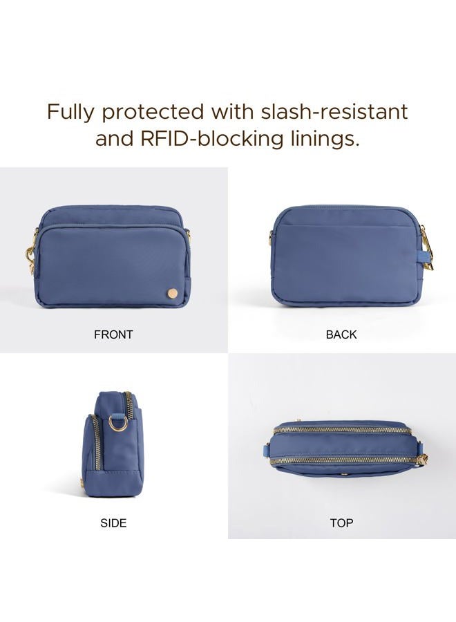 Joryin Anti Theft Crossbody Bag for Women, Slash-resistant RFID Blocking Travel Purses, Small Shoulder Bag Handbag, Nylon, Smoky Blue, 8.2 inches (L) x 5.5 inches (W) x 2.8 inches (H) - Image 4