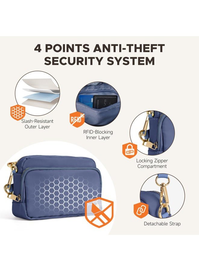 Joryin Anti Theft Crossbody Bag for Women, Slash-resistant RFID Blocking Travel Purses, Small Shoulder Bag Handbag, Nylon, Smoky Blue, 8.2 inches (L) x 5.5 inches (W) x 2.8 inches (H) - Image 3